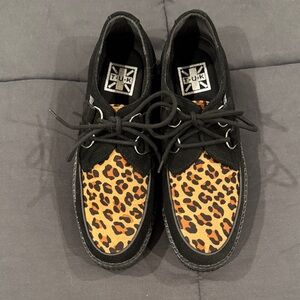 T.U.K Black & Leopard Print Platform Creepers